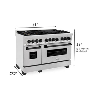 ZLINE Autograph Edition 48" 6.0 cu. ft. Dual Fuel Range, Gas Stove, Electric Oven in DuraSnow® Stainless Steel, Matte Black Accents