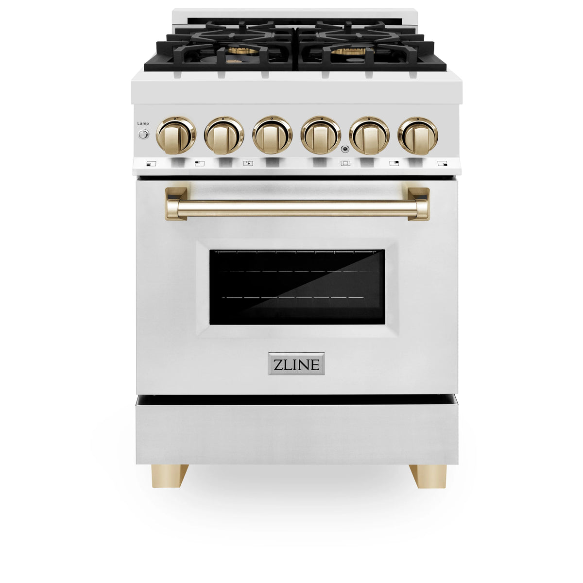 ZLINE - Autograph Edition 24&quot; 2.8 cu. ft. Dual Fuel Range with Gas Stove and Electric Oven in Stainless Steel with Gold Accents (RAZ-24-G)