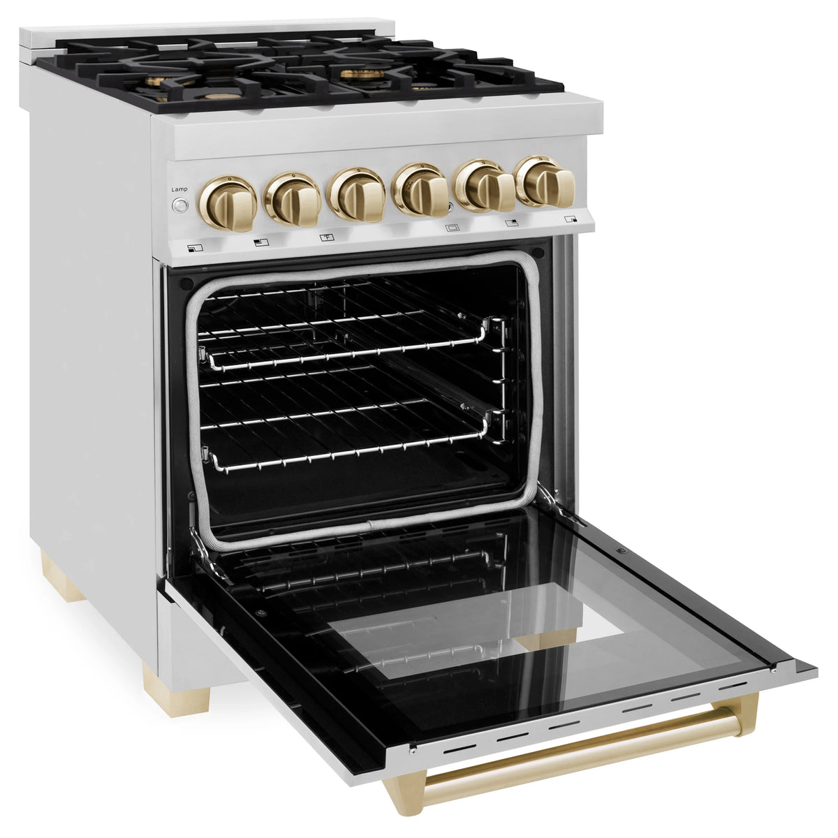 ZLINE - Autograph Edition 24&quot; 2.8 cu. ft. Dual Fuel Range with Gas Stove and Electric Oven in Stainless Steel with Gold Accents (RAZ-24-G)