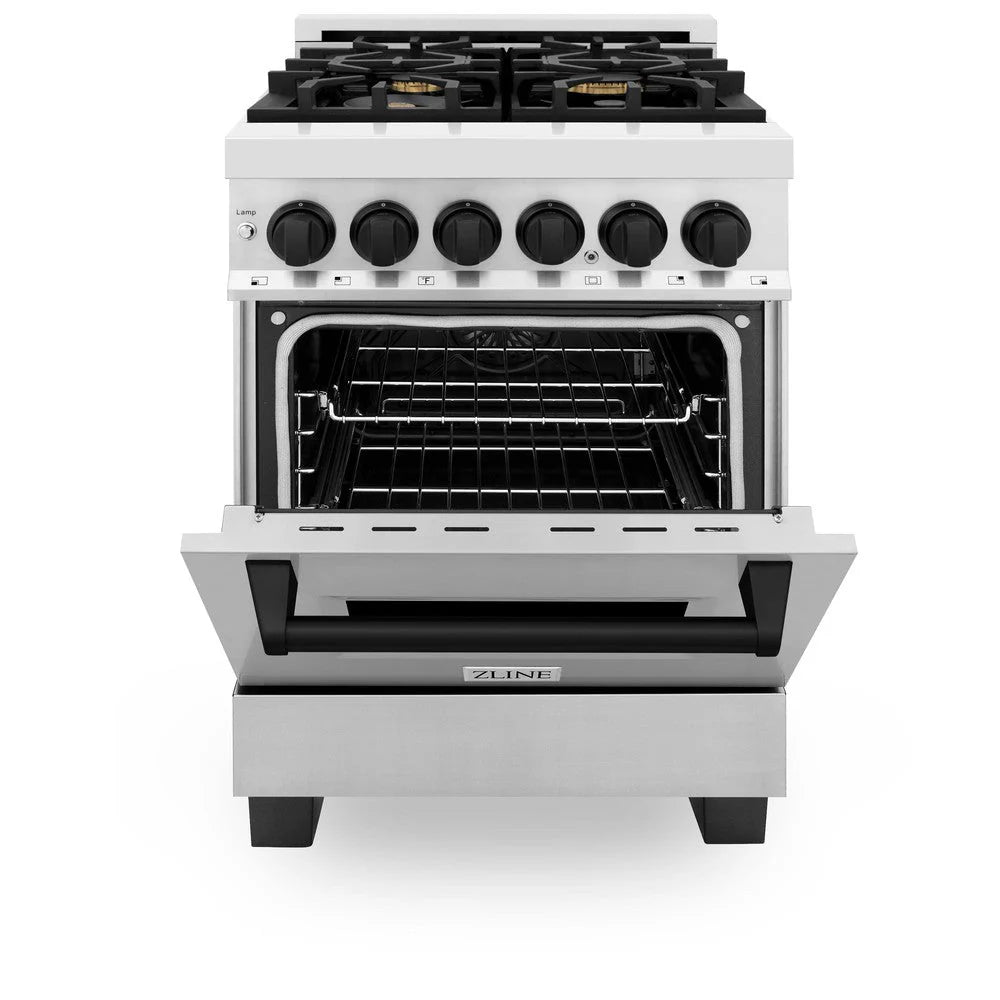 ZLINE - Autograph Edition 24 in. 2.8 cu. ft. Legacy Dual Fuel Range with 4 Burner Gas Cooktop and Electric Convection Oven in Stainless Steel and Matte Black Accents