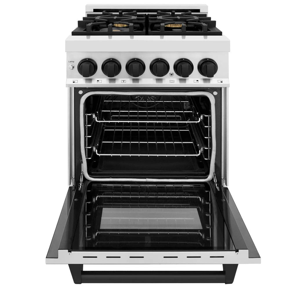 ZLINE - Autograph Edition 24 in. 2.8 cu. ft. Legacy Dual Fuel Range with 4 Burner Gas Cooktop and Electric Convection Oven in Stainless Steel and Matte Black Accents