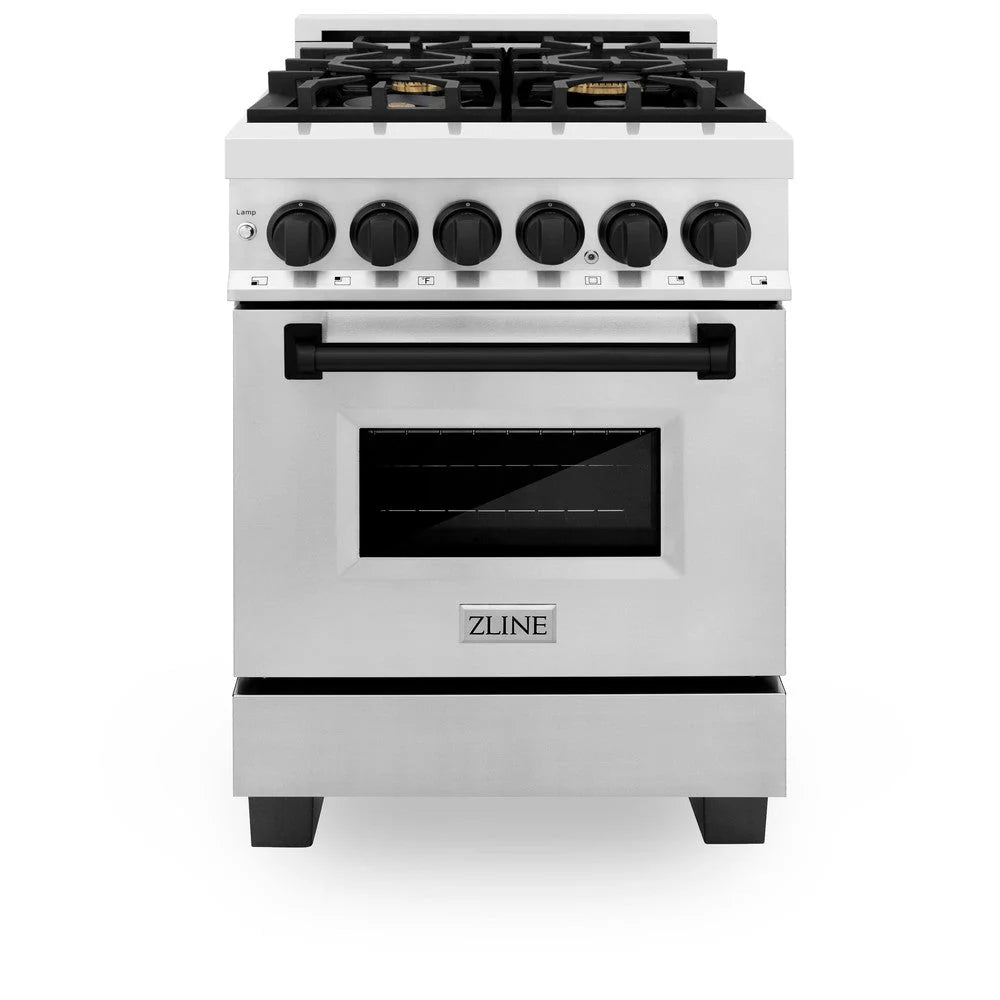 ZLINE - Autograph Edition 24 in. 2.8 cu. ft. Legacy Dual Fuel Range with 4 Burner Gas Cooktop and Electric Convection Oven in Stainless Steel and Matte Black Accents