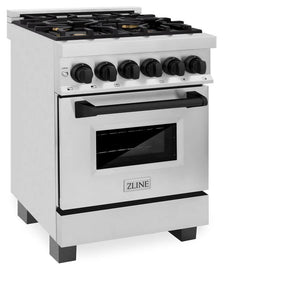 ZLINE - Autograph Edition 24 in. 2.8 cu. ft. Legacy Dual Fuel Range with 4 Burner Gas Cooktop and Electric Convection Oven in Stainless Steel and Matte Black Accents
