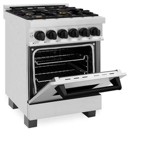 ZLINE - Autograph Edition 24 in. 2.8 cu. ft. Legacy Dual Fuel Range with 4 Burner Gas Cooktop and Electric Convection Oven in Stainless Steel and Matte Black Accents