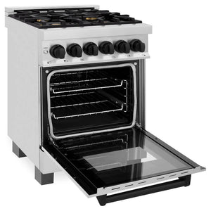 ZLINE - Autograph Edition 24 in. 2.8 cu. ft. Legacy Dual Fuel Range with 4 Burner Gas Cooktop and Electric Convection Oven in Stainless Steel and Matte Black Accents