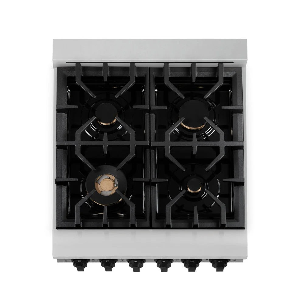 ZLINE - Autograph Edition 24 in. 2.8 cu. ft. Legacy Dual Fuel Range with 4 Burner Gas Cooktop and Electric Convection Oven in Stainless Steel and Matte Black Accents