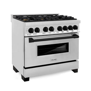 ZLINE - 36" Autograph Edition Kitchen Package with Stainless Steel Dual Fuel Range and Range Hood with Matte Black Accents (2AKP-RARH36-MB)