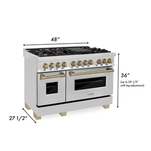 ZLINE - 48" Autograph Edition Kitchen Package with Stainless Steel Dual Fuel Range and Range Hood with Champagne Bronze Accents