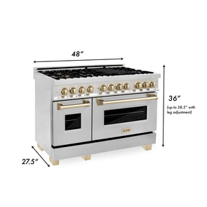 ZLINE - 48" Autograph Edition Kitchen Package with Stainless Steel Dual Fuel Range and Range Hood with Gold Accents