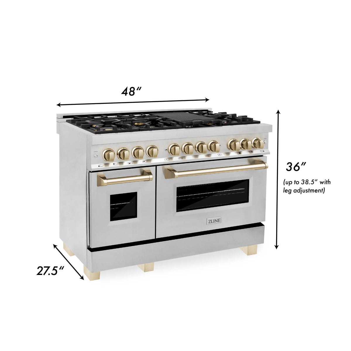 ZLINE - 48&quot; Autograph Edition Kitchen Package with Stainless Steel Dual Fuel Range, Range Hood, Dishwasher and Refrigeration with Gold Accents