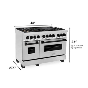 ZLINE - 48" Autograph Edition Kitchen Package with Stainless Steel Dual Fuel Range and Range Hood with Matte Black Accents (2AKP-RARH48-MB)