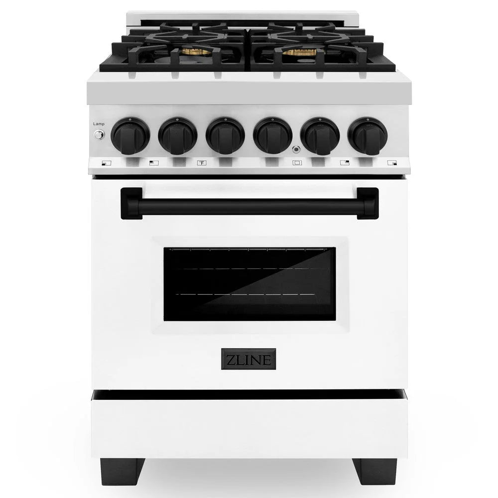 ZLINE - Autograph Edition 24 in. 2.8 cu. ft. Legacy Dual Fuel Range with 4 Burner Gas Cooktop and Electric Convection Oven in Stainless Steel with White Matte Door and Matte Black Accents