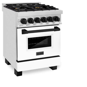 ZLINE - Autograph Edition 24 in. 2.8 cu. ft. Legacy Dual Fuel Range with 4 Burner Gas Cooktop and Electric Convection Oven in Stainless Steel with White Matte Door and Matte Black Accents