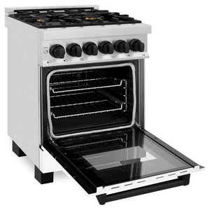 ZLINE - Autograph Edition 24 in. 2.8 cu. ft. Legacy Dual Fuel Range with 4 Burner Gas Cooktop and Electric Convection Oven in Stainless Steel with White Matte Door and Matte Black Accents