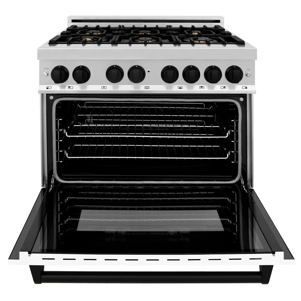 ZLINE - Autograph Edition 36 in. 4.6 cu. ft. Legacy Dual Fuel Range with 6 Burner Gas Cooktop and Electric Convection Oven in Stainless Steel with White Matte Door and Matte Black Accents