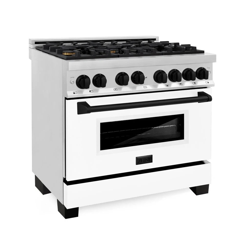 ZLINE - Autograph Edition 36 in. 4.6 cu. ft. Legacy Dual Fuel Range with 6 Burner Gas Cooktop and Electric Convection Oven in Stainless Steel with White Matte Door and Matte Black Accents