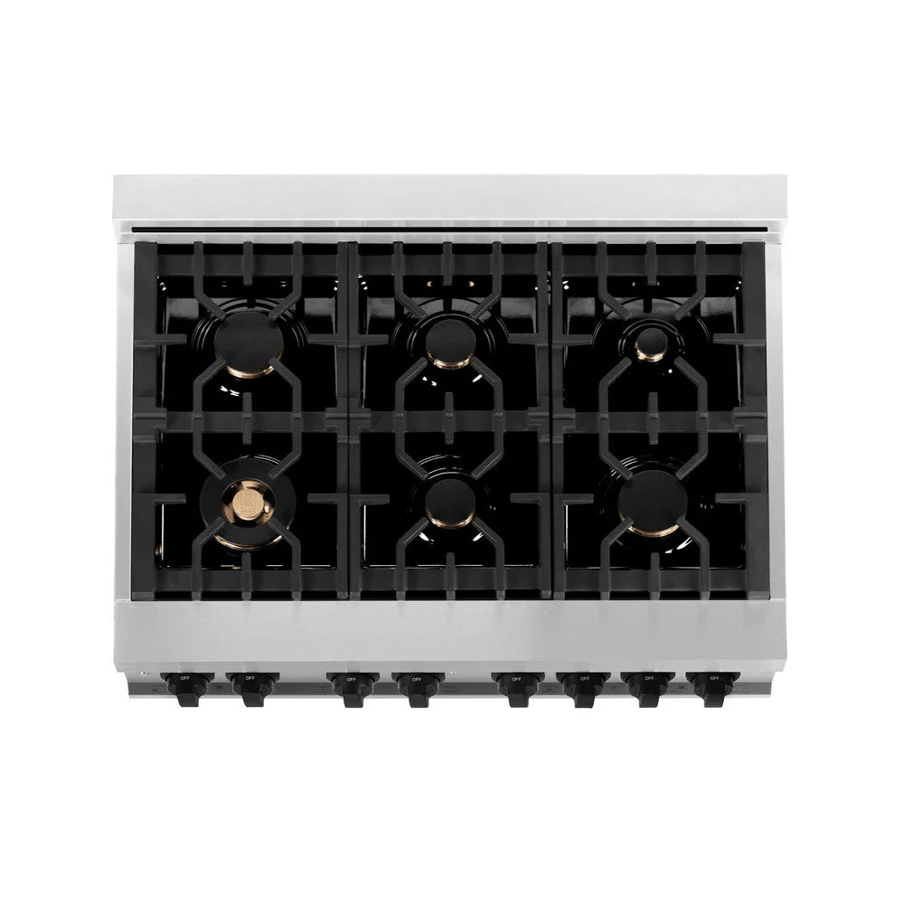 ZLINE - Autograph Edition 36 in. 4.6 cu. ft. Legacy Dual Fuel Range with 6 Burner Gas Cooktop and Electric Convection Oven in Stainless Steel with White Matte Door and Matte Black Accents