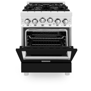 ZLINE 24" 2.8 cu. ft. Range with Gas Stove and Gas Oven in Stainless Steel and Black Matte Door (RG-BLM-24)