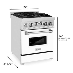 ZLINE 24" 2.8 cu. ft. Range with Gas Stove and Gas Oven in Stainless Steel and White Matte Door (RG-WM-24)
