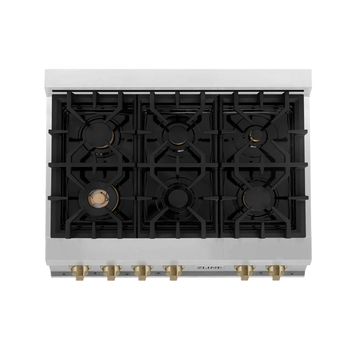 ZLINE - Autograph Edition 36&quot; Porcelain Rangetop with 6 Gas Burners in Stainless Steel and Champagne Bronze Accents (RTZ-36-CB)