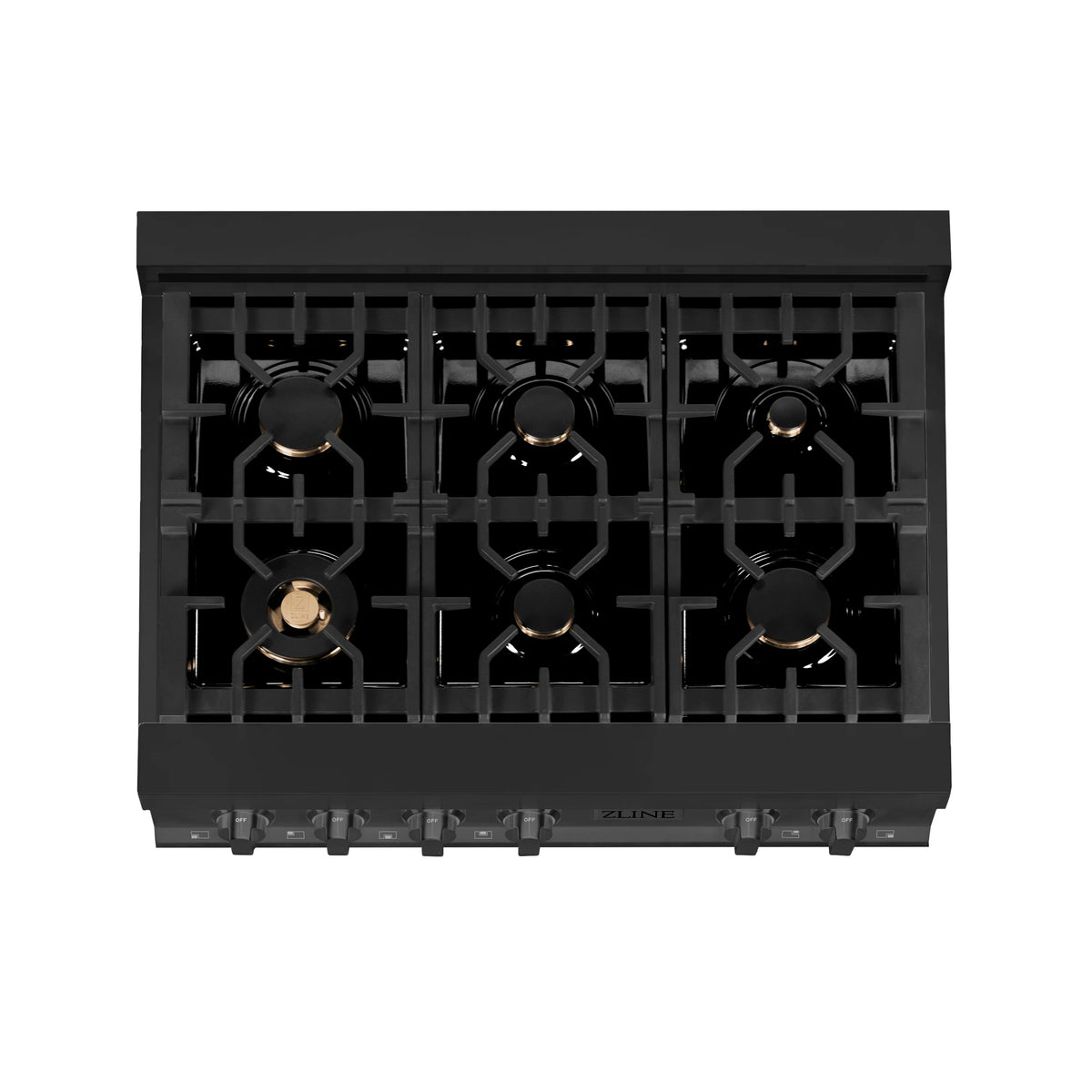 ZLINE - 36&quot; Porcelain Gas Stovetop in Black Stainless Steel with 6 Gas Brass Burners (RTB-BR-36)