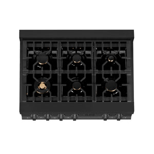 ZLINE - 36" Porcelain Gas Stovetop in Black Stainless Steel with 6 Gas Brass Burners (RTB-BR-36)