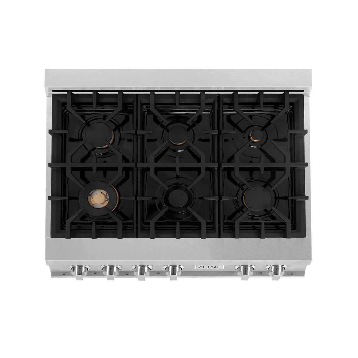 ZLINE - 36&quot; Porcelain Gas Stovetop in Fingerprint Resistant Stainless Steel with 6 Gas Brass Burners (RTS-BR-36)