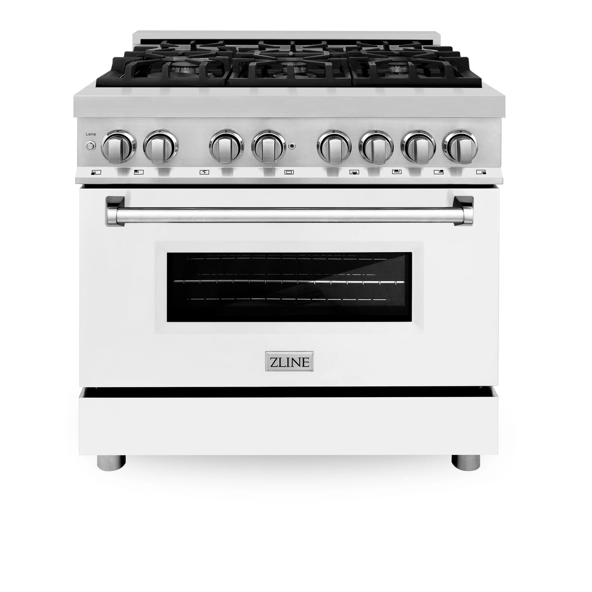 ZLINE - 36&quot; 4.6 cu. ft. Dual Fuel Range with Gas Stove and Electric Oven in Stainless Steel and White Matte Door (RA-WM-36)