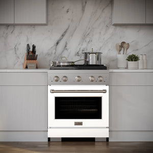 ZLINE - 30 in. 4.2 cu. ft. Paramount Dual Fuel Range with 4 Burner Gas Cooktop and Electric Convection Oven in Stainless Steel with White Matte Door