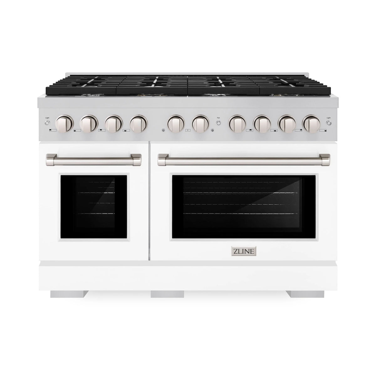 ZLINE - 48 in. 6.7 cu. ft. Paramount Double Oven Dual Fuel Range with 8 Burner Gas Cooktop in Stainless Steel with White Matte Doors