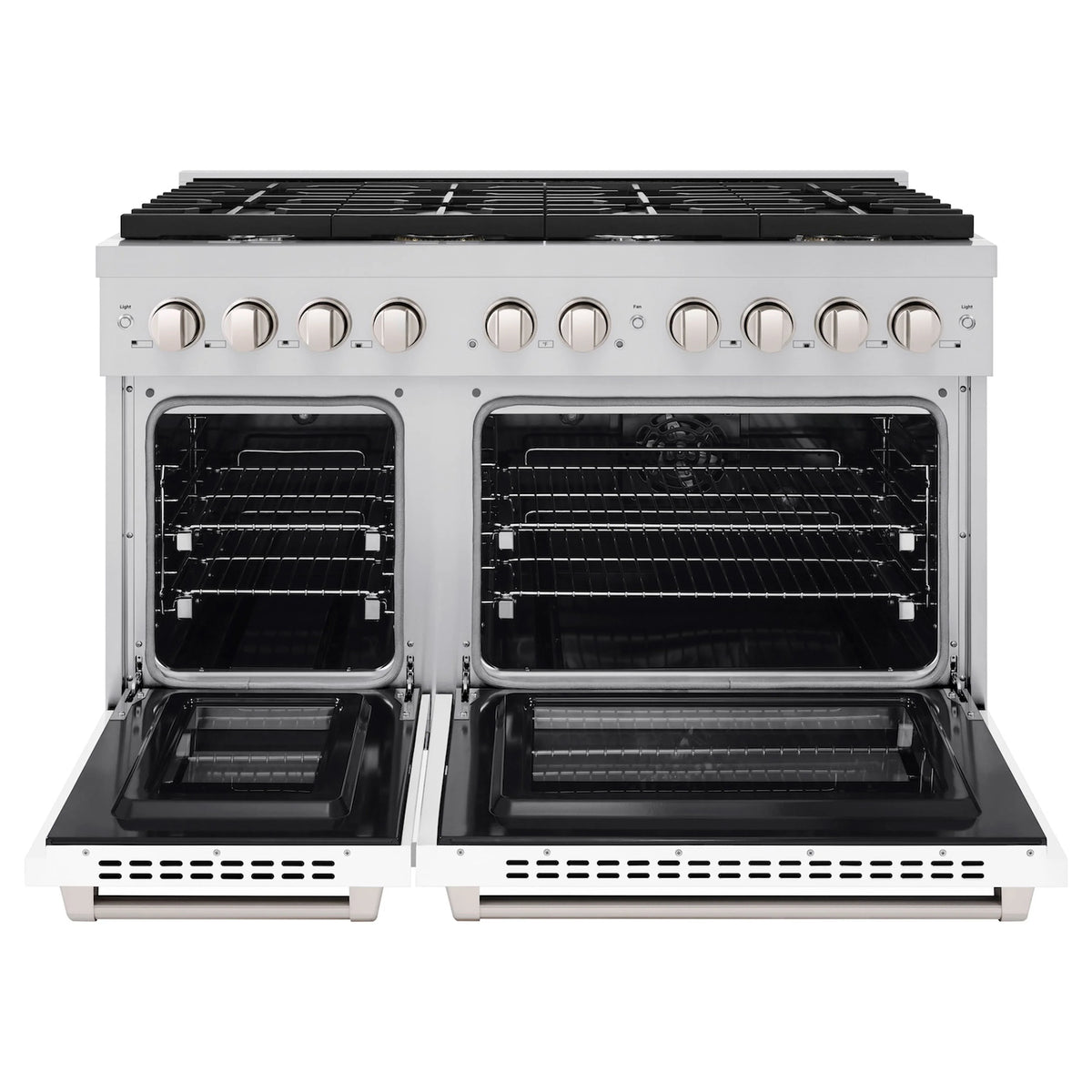 ZLINE - 48 in. 6.7 cu. ft. Paramount Double Oven Dual Fuel Range with 8 Burner Gas Cooktop in Stainless Steel with White Matte Doors