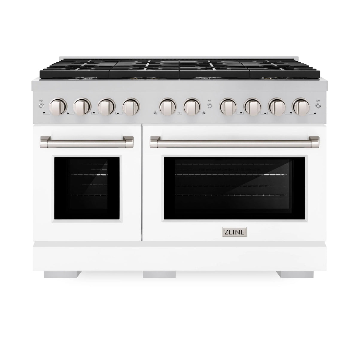 ZLINE - 48 in. 6.7 cu. ft. Paramount Double Oven Dual Fuel Range with 8 Burner Gas Cooktop in Stainless Steel with White Matte Doors