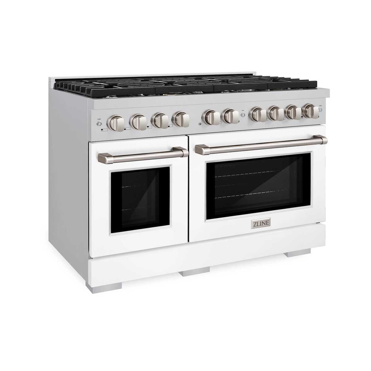 ZLINE - 48 in. 6.7 cu. ft. Paramount Double Oven Dual Fuel Range with 8 Burner Gas Cooktop in Stainless Steel with White Matte Doors