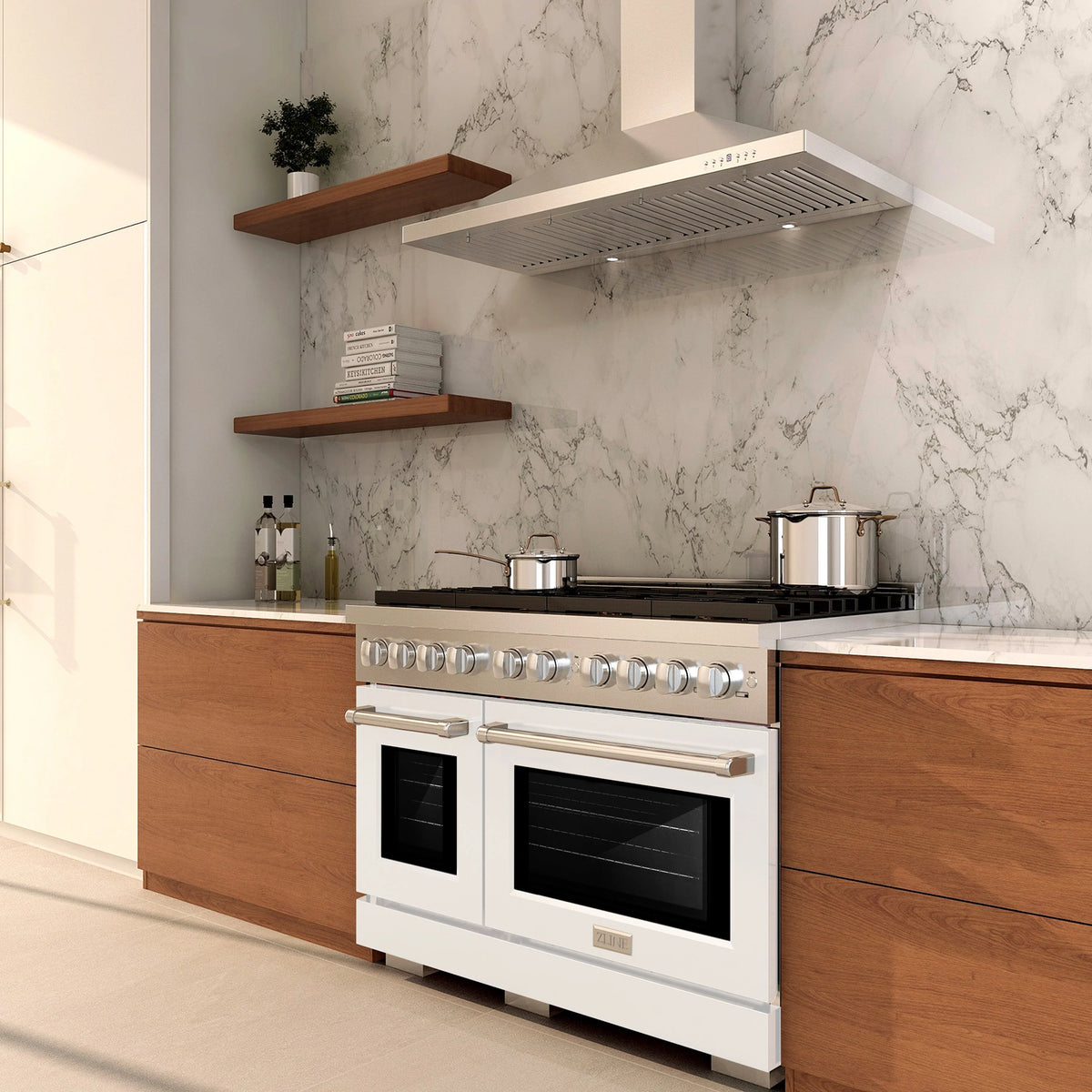 ZLINE - 48 in. 6.7 cu. ft. Paramount Double Oven Dual Fuel Range with 8 Burner Gas Cooktop in Stainless Steel with White Matte Doors