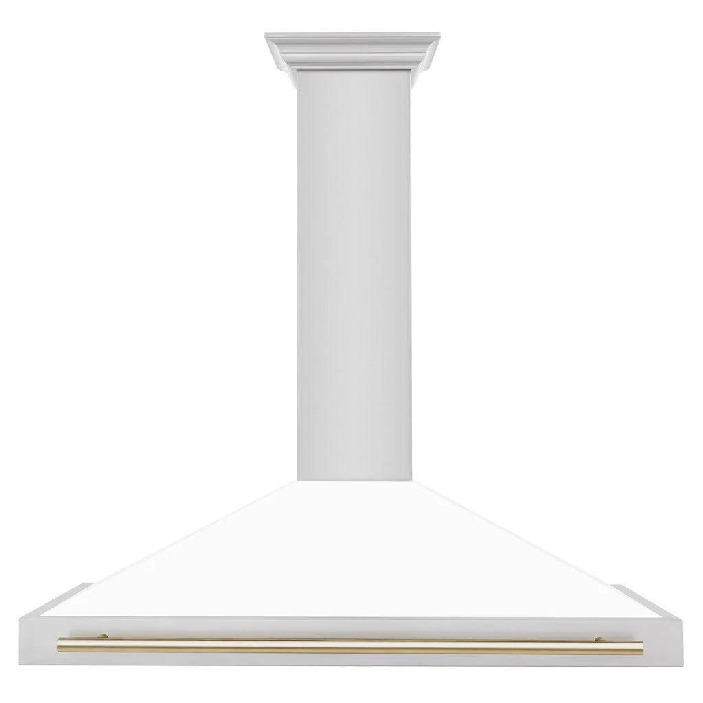 ZLINE - 48 in. Autograph Edition Convertible Stainless Steel Range Hood with White Matte Shell and Polished Polished Gold Accents (KB4STZ-WM48-G)