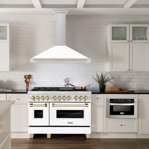 ZLINE - 48 in. Autograph Edition Convertible Stainless Steel Range Hood with White Matte Shell and Polished Polished Gold Accents (KB4STZ-WM48-G)