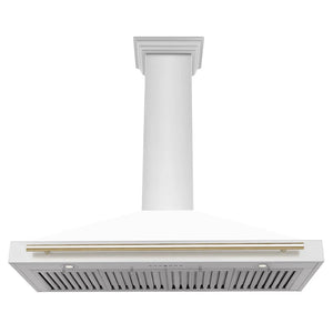 ZLINE - 48 in. Autograph Edition Convertible Stainless Steel Range Hood with White Matte Shell and Polished Polished Gold Accents (KB4STZ-WM48-G)