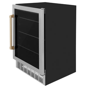 ZLINE 24" Monument Autograph Edition 154 Can Beverage Fridge in Stainless Steel with Champagne Bronze Accents (RBV-US-24-CB)