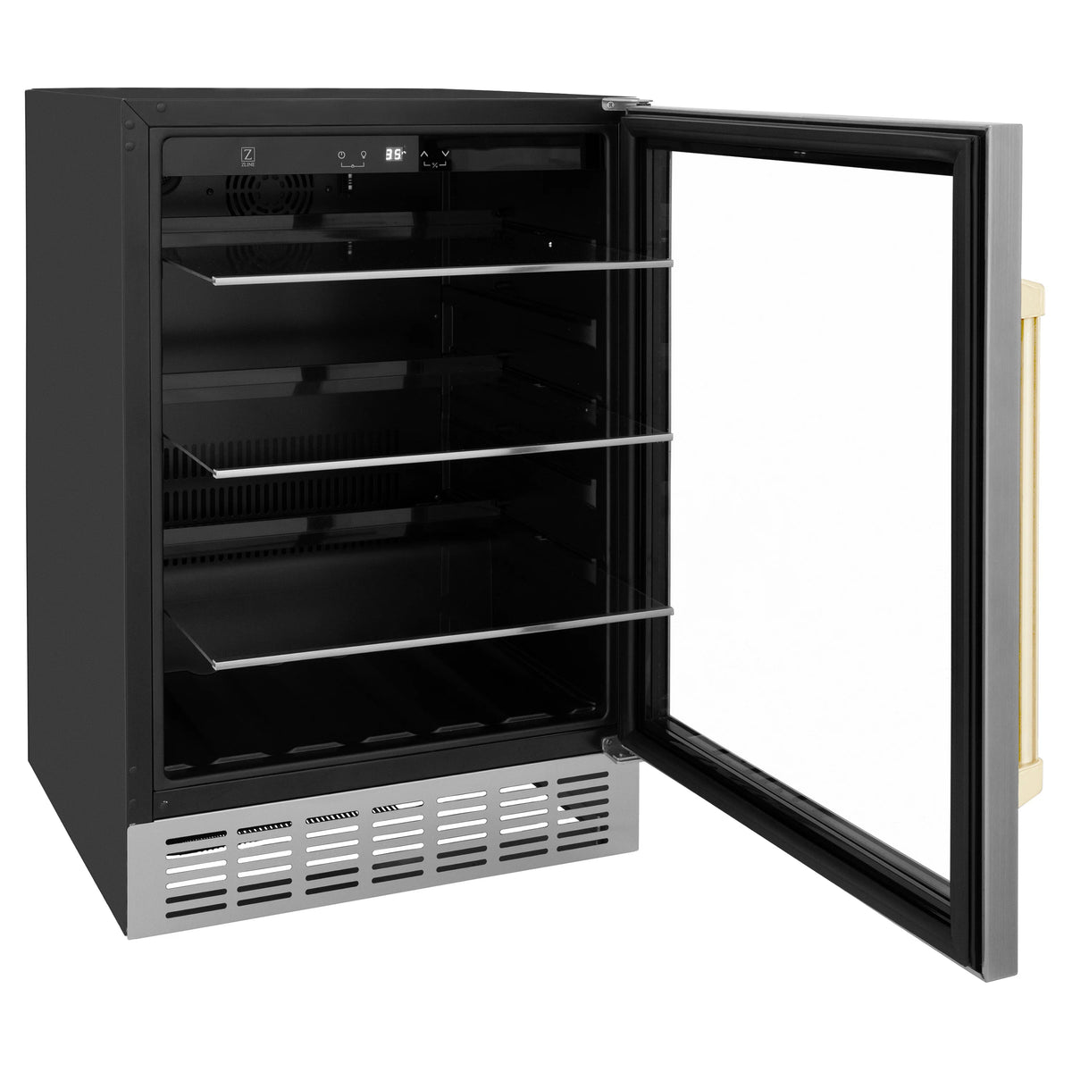 ZLINE 24&quot; Monument Autograph Edition 154 Can Beverage Fridge in Stainless Steel with Gold Accents (RBV-US-24-G)