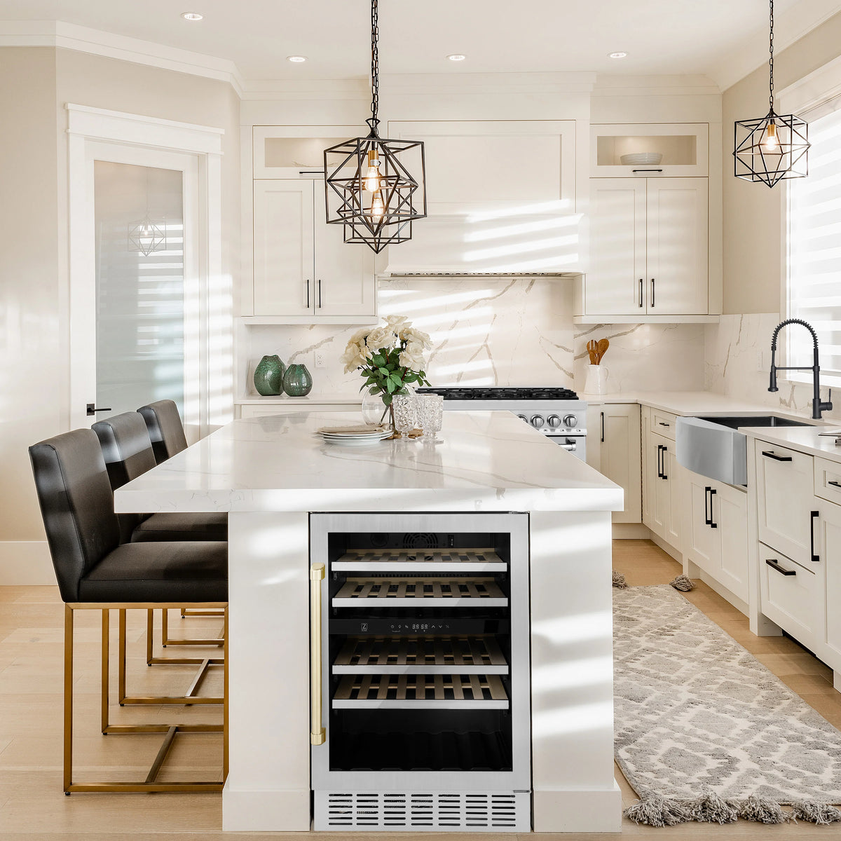 ZLINE 24&quot; Monument Autograph Edition Dual Zone 44-Bottle Wine Cooler in Stainless Steel with Gold Accents (RWVZ-UD-24-G)