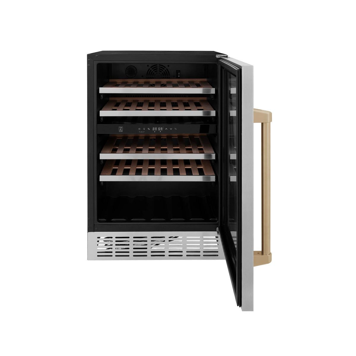 ZLINE 24&quot; Monument Autograph Edition Dual Zone 44-Bottle Wine Cooler in Stainless Steel with Champagne Bronze Accents (RWVZ-UD-24-CB)