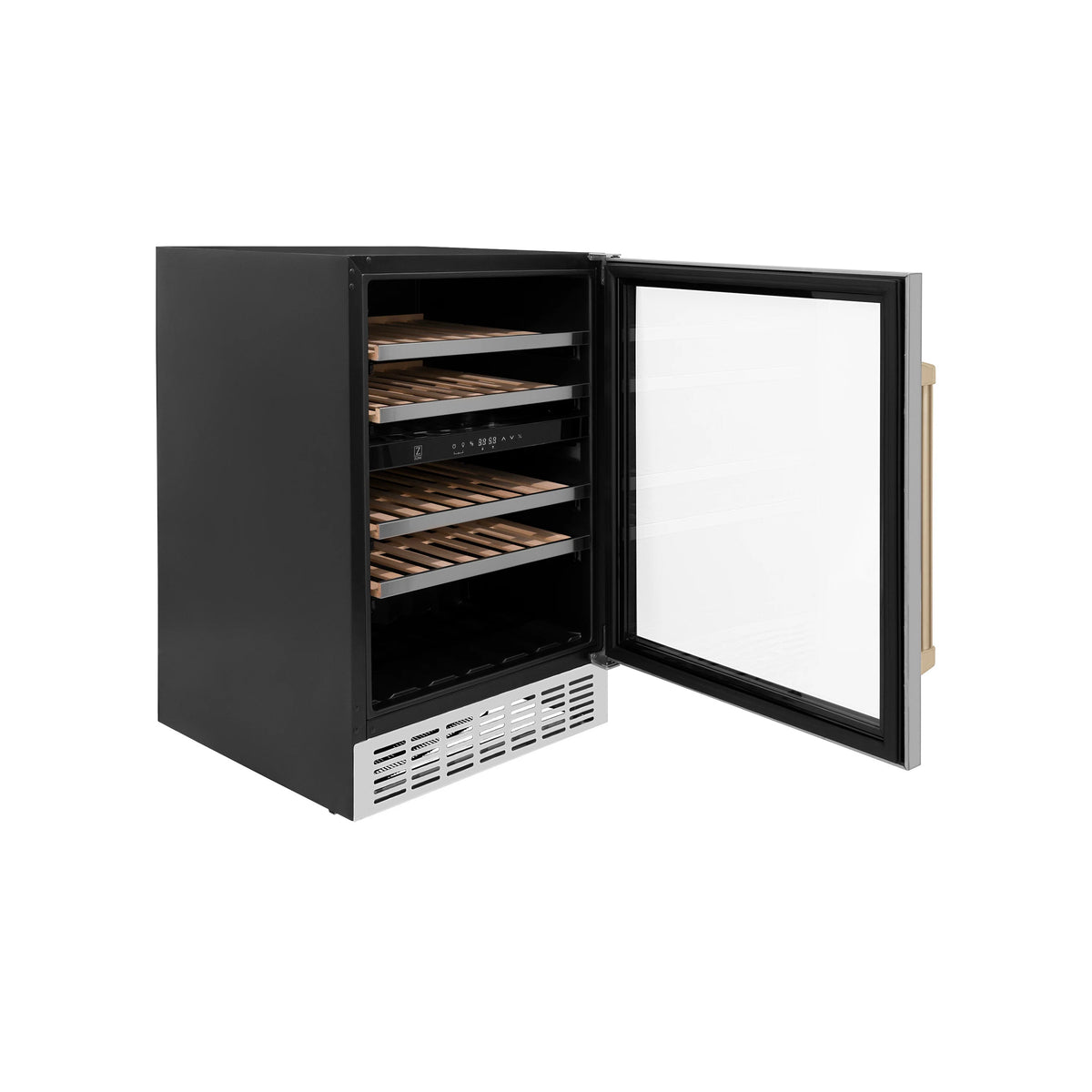 ZLINE 24&quot; Monument Autograph Edition Dual Zone 44-Bottle Wine Cooler in Stainless Steel with Champagne Bronze Accents (RWVZ-UD-24-CB)
