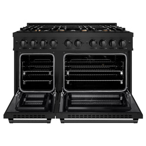 ZLINE - 48 in. 6.7 cu. ft. Select Double Oven Dual Fuel Range in Black Stainless Steel with 8 Brass Burners