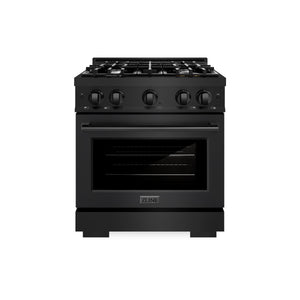 ZLINE - 30 in. 4.2 cu. ft. Select Dual Fuel Range with 4 Burner Gas Cooktop and Electric Convection Oven in Black Stainless Steel