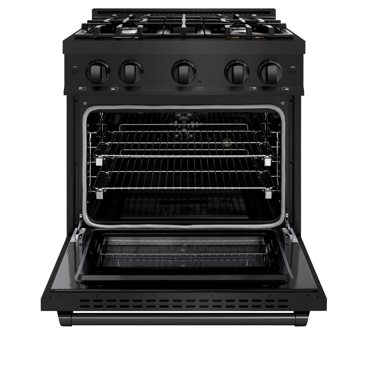 ZLINE - 30 in. 4.2 cu. ft. Select Dual Fuel Range with 4 Burner Gas Cooktop and Electric Convection Oven in Black Stainless Steel