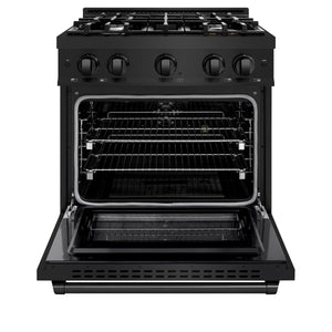 ZLINE - 30 in. 4.2 cu. ft. Select Dual Fuel Range with 4 Burner Gas Cooktop and Electric Convection Oven in Black Stainless Steel