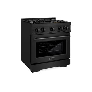 ZLINE - 30 in. 4.2 cu. ft. Select Dual Fuel Range with 4 Burner Gas Cooktop and Electric Convection Oven in Black Stainless Steel