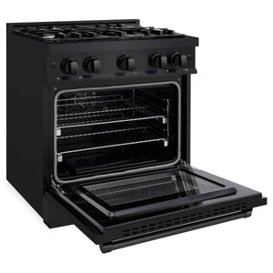 ZLINE - 30 in. 4.2 cu. ft. Select Dual Fuel Range with 4 Burner Gas Cooktop and Electric Convection Oven in Black Stainless Steel