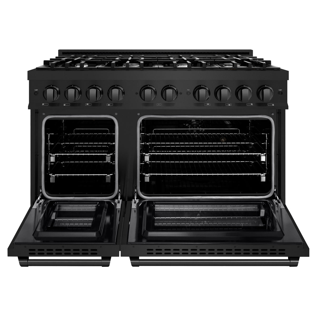 ZLINE - 48 in. 6.7 cu. ft. Select Double Oven Dual Fuel Range with 8 Burner Gas Cooktop in Black Stainless Steel