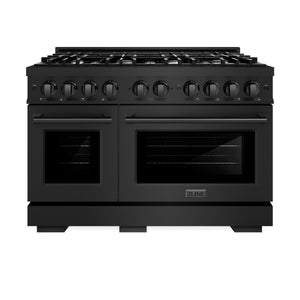 ZLINE - 48 in. 6.7 cu. ft. Select Double Oven Dual Fuel Range with 8 Burner Gas Cooktop in Black Stainless Steel